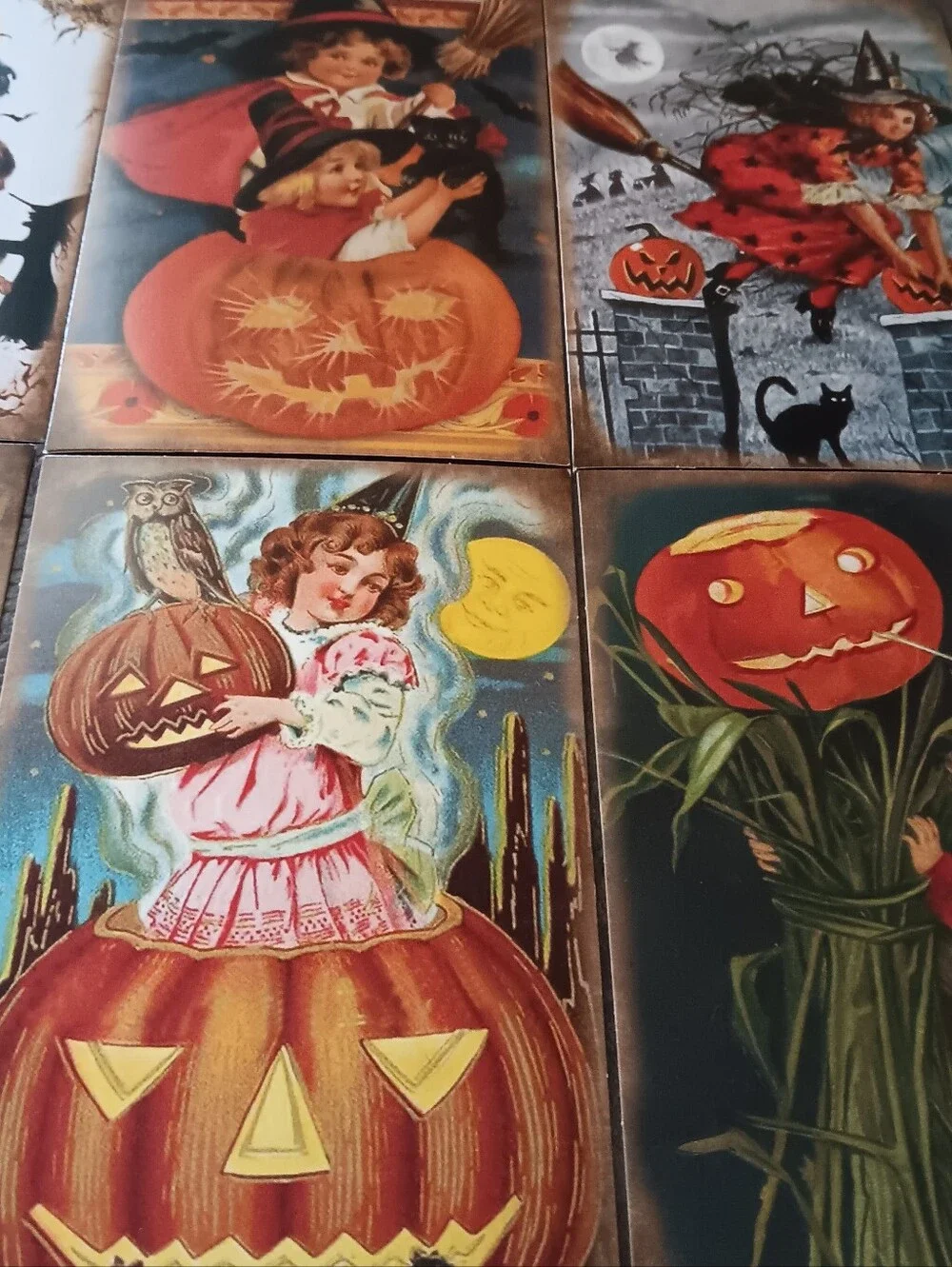 Halloween Postcard Lot Of 6, Vintage Inspired Art 4x6, Pumpkin Witchy Note Cards